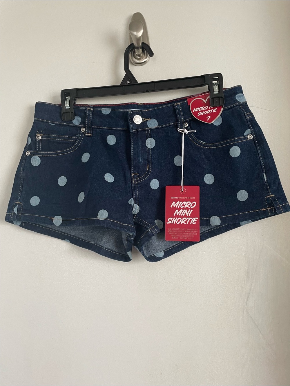 Polka Dot Navy Denim Micro Mini Shortie Shorts